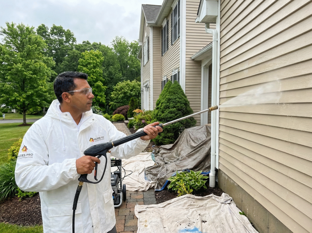 Power washing service cleaning house siding in Connecticut