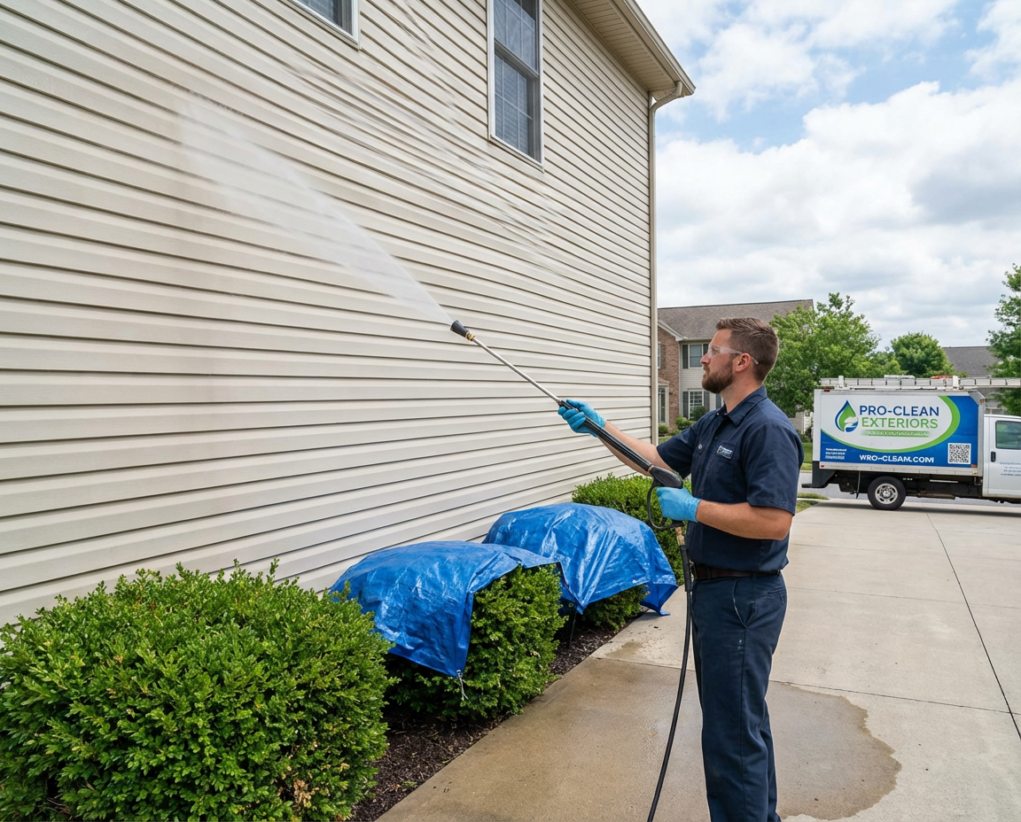 House power washing in Hartford County, CT — soft-wash siding + calibrated PSI — Alves Pro House Painters.