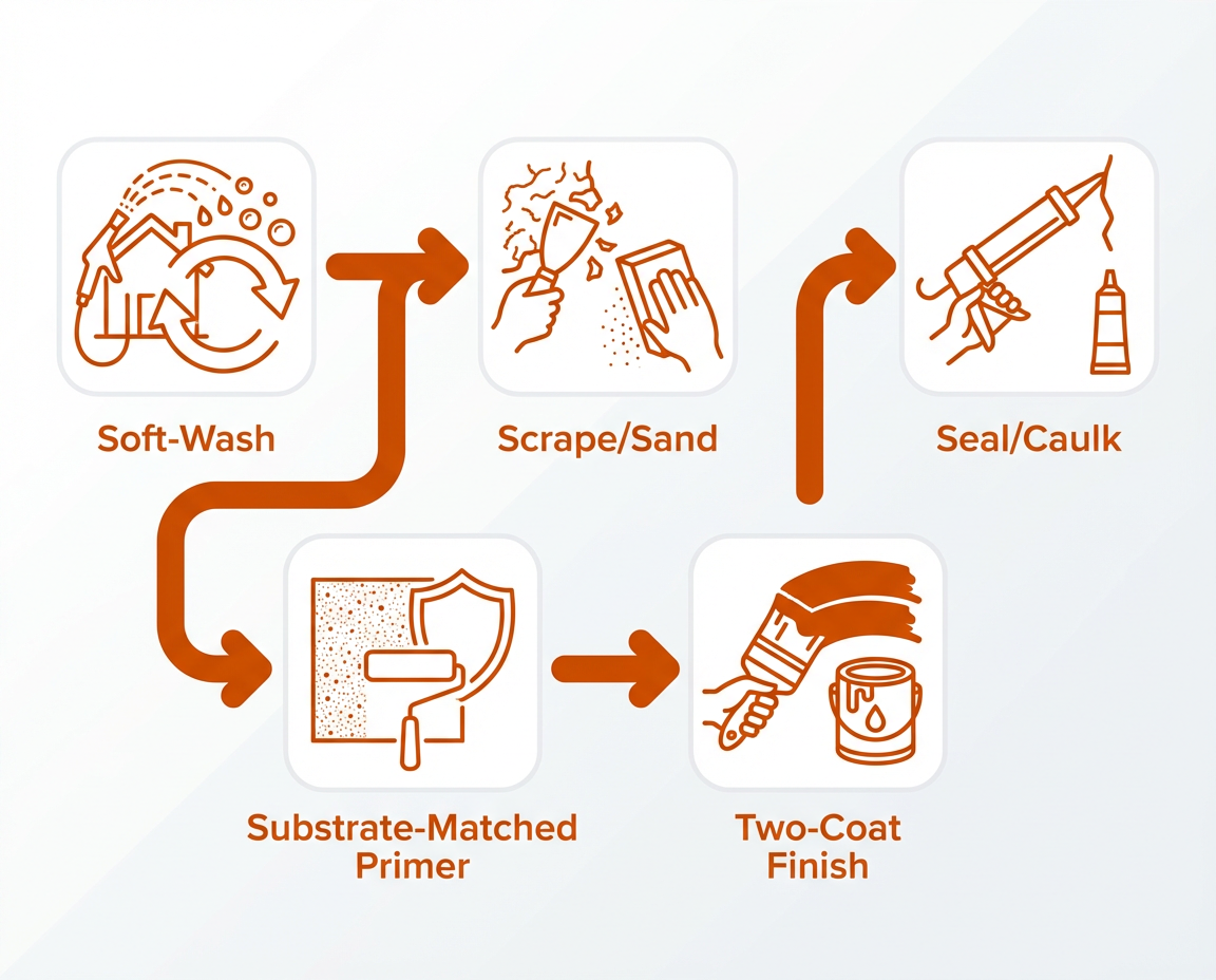 Coastal-ready exterior painting system in New Haven County, CT — soft-wash to two-coat finish sequence — Alves Pro House Painters.