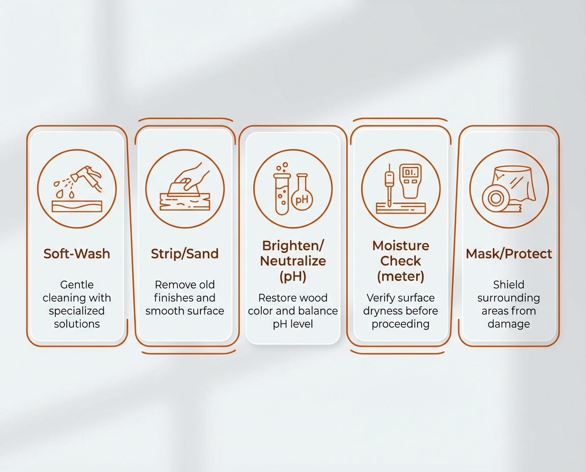 Deck staining prep checklist in New London County, CT — soft-wash to moisture check and protection steps — Alves Pro House Painters.