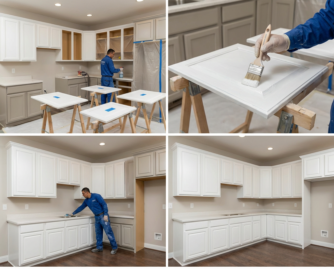 Cabinet painting in West Hartford, CT — bond-prime + two-coat enamel — Alves Pro House Painters.