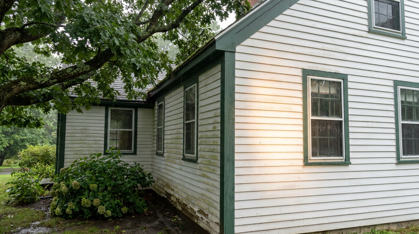 New Haven County Exterior Paint Climate Exposure Exterior paint exposure on a New Haven County home with landscaping and seasonal climate conditions