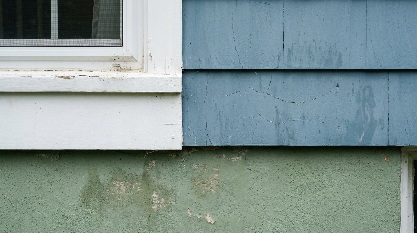 Exterior surface comparison showing how prep and exposure affect paint lifespan