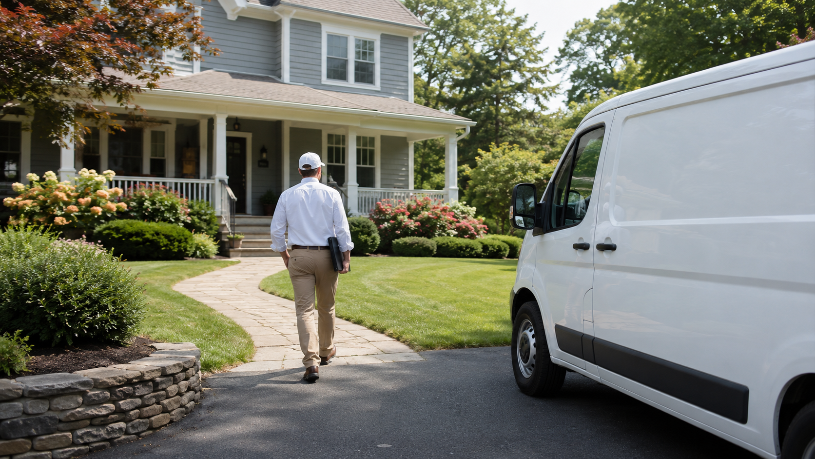 Painting estimator arriving at a Connecticut home to review project timeline