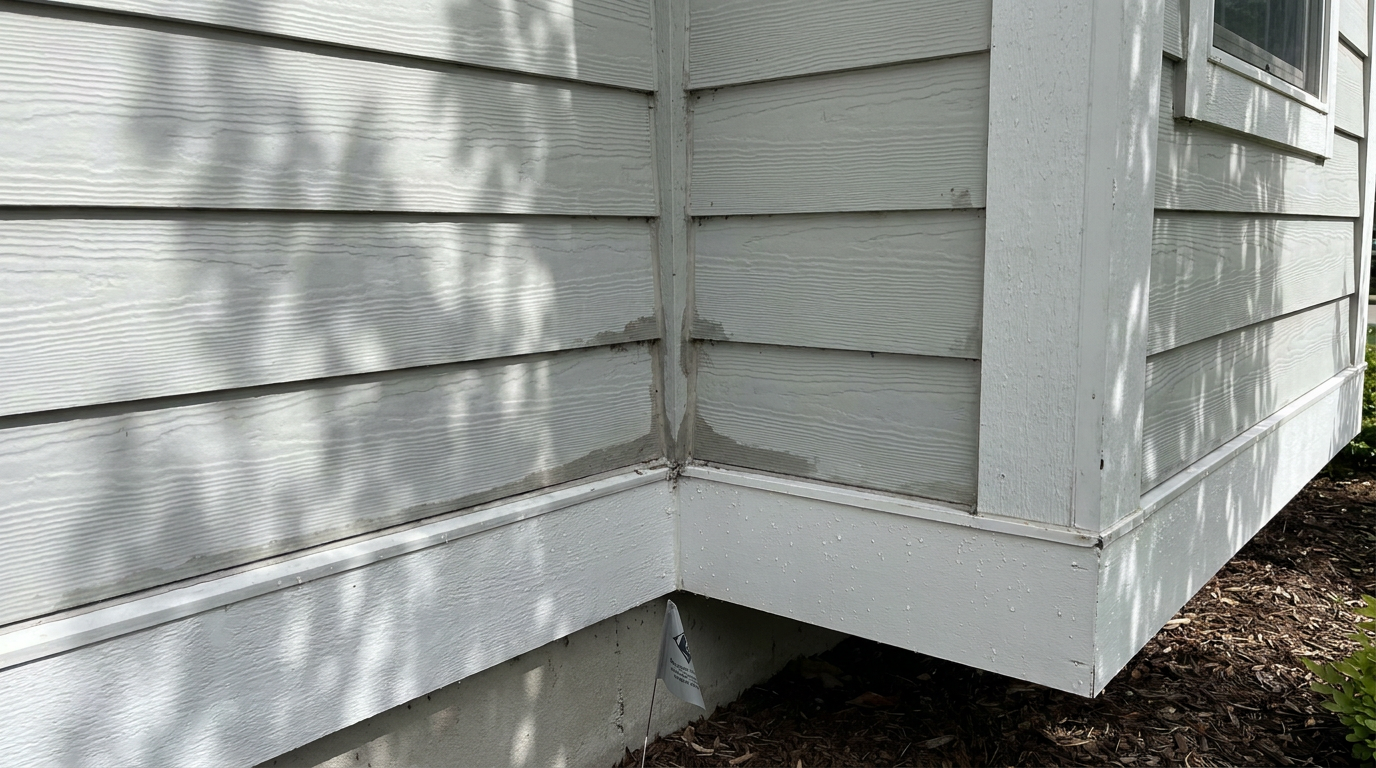 Shaded siding area showing slower drying conditions before exterior painting