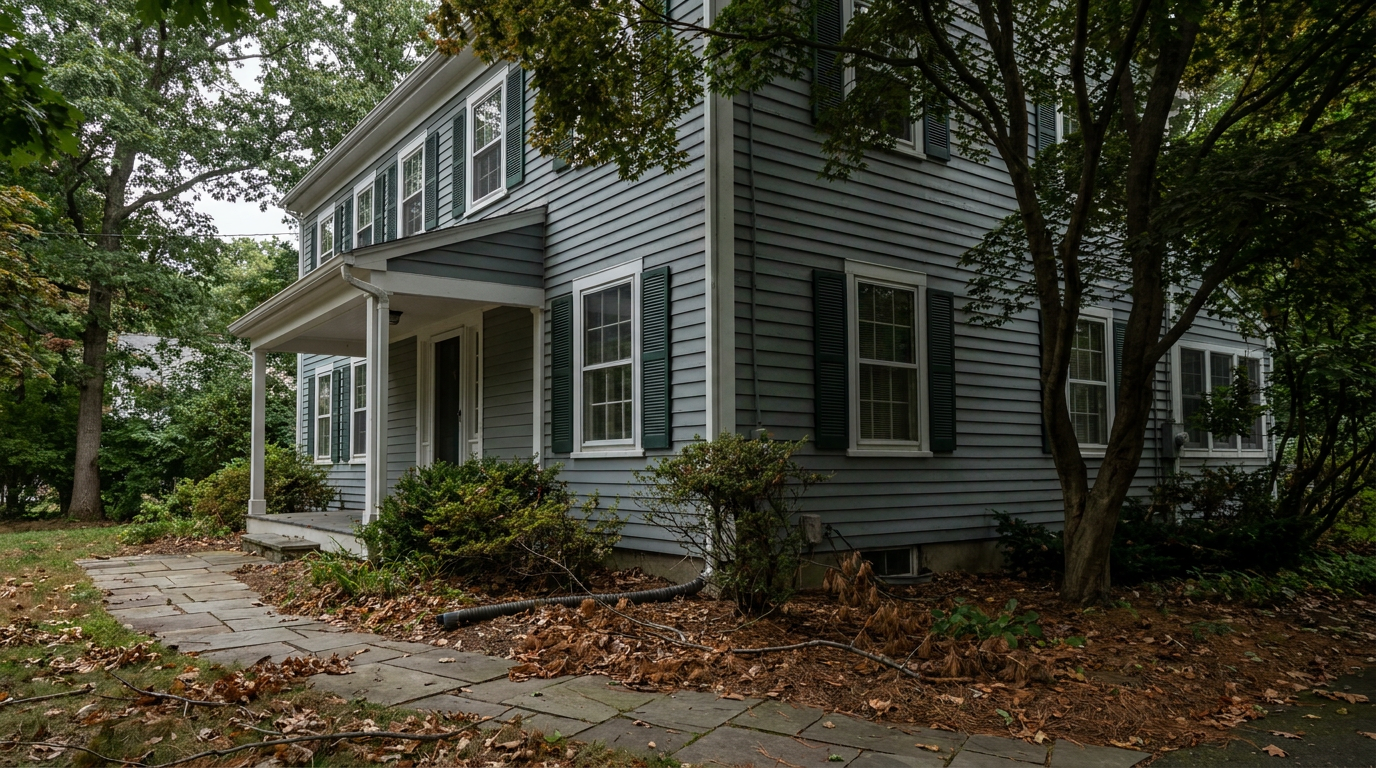 Tree coverage affecting exterior siding surface stress and drying conditions