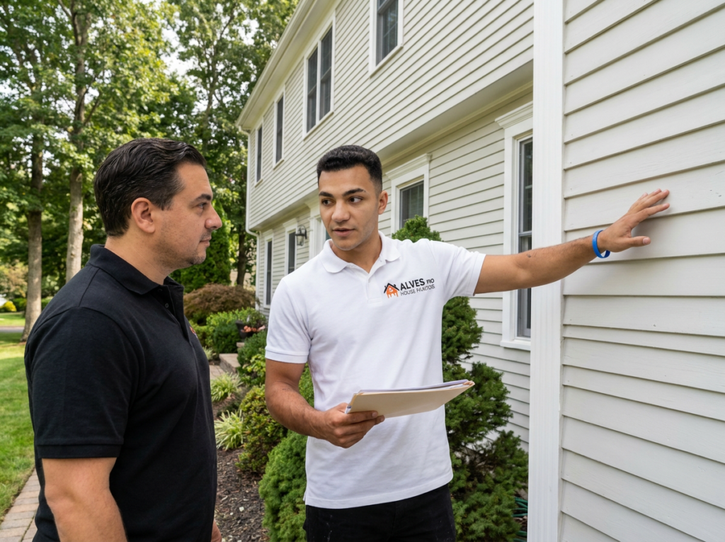 Alves Pro painter completing exterior paint work on an East Haven home