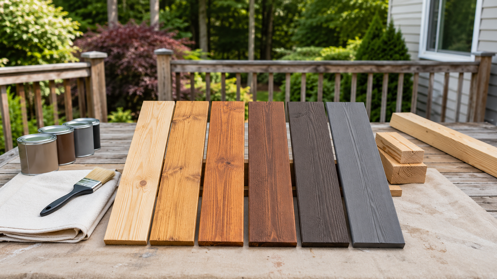 Deck stain and paint samples showing finish options for a Connecticut deck